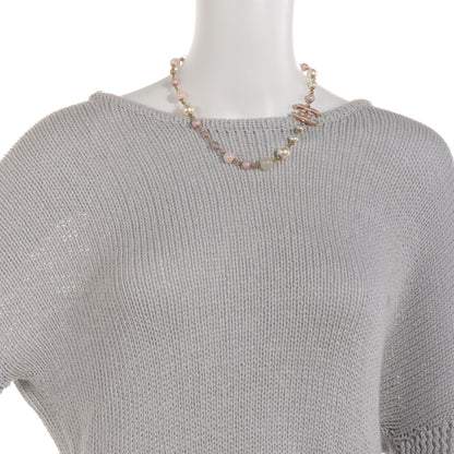 Chanel Glitter Enamel Striped Pearl CC Choker Necklace Ivory Pink 2 of 6