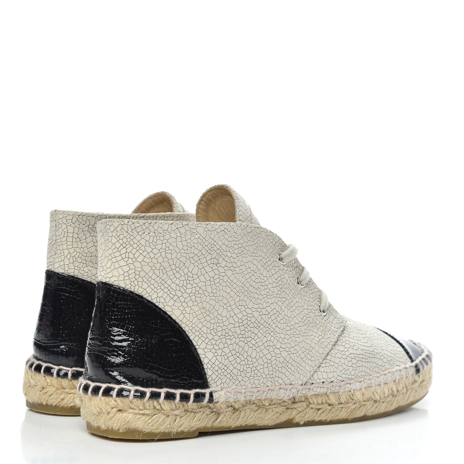 Chanel Crackled Calfskin High Top Espadrilles 37 Light Beige Black 4 of 10