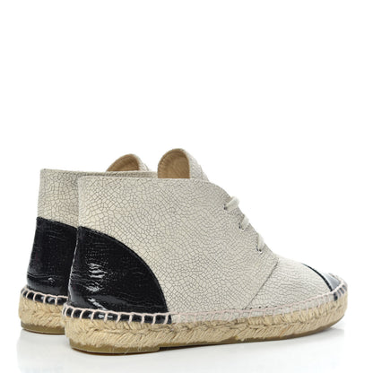 Chanel Crackled Calfskin High Top Espadrilles 37 Light Beige Black 4 of 10