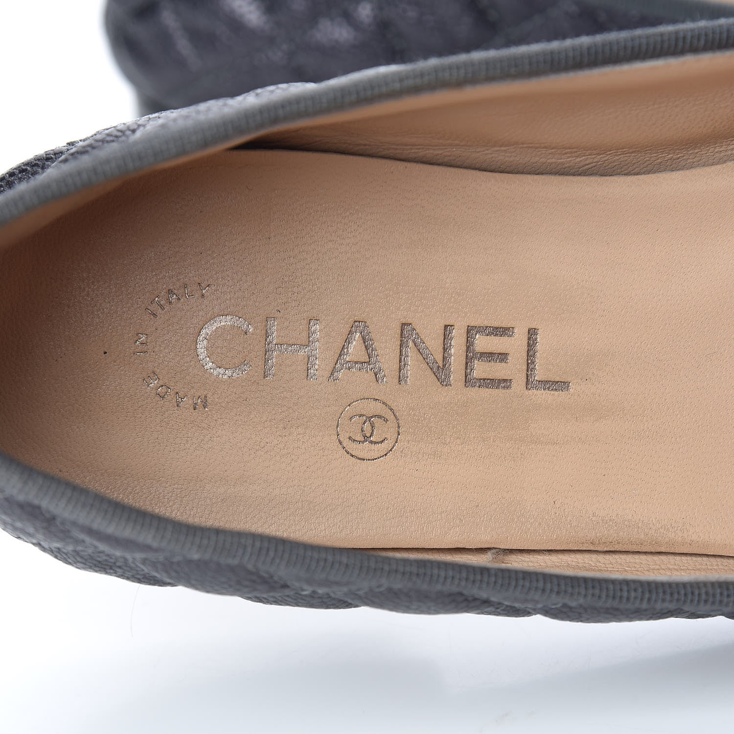 Chanel Metallic Caviar Quilted Cap Toe Ballerina Flats 41 Anthracite 7 of 19