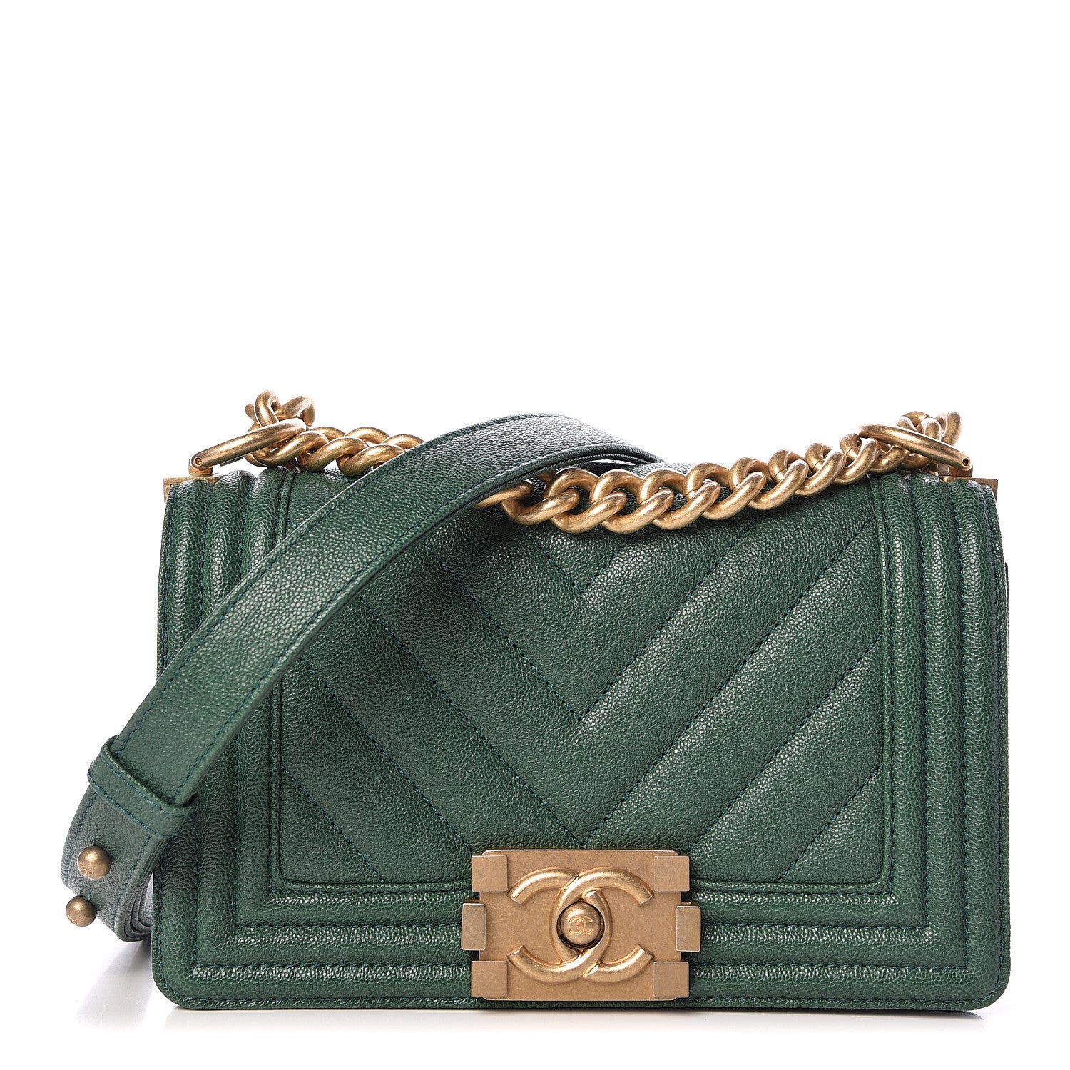 Chanel Caviar Chevron Quilted Small Boy Flap Green 1 of 11