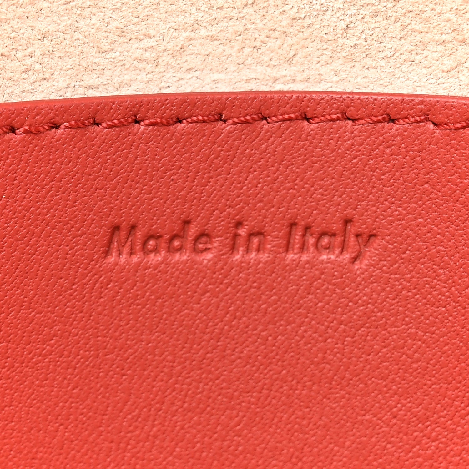 Celine Grained Shiny Calfskin Strap Clutch Light Taupe Red 7 of 10