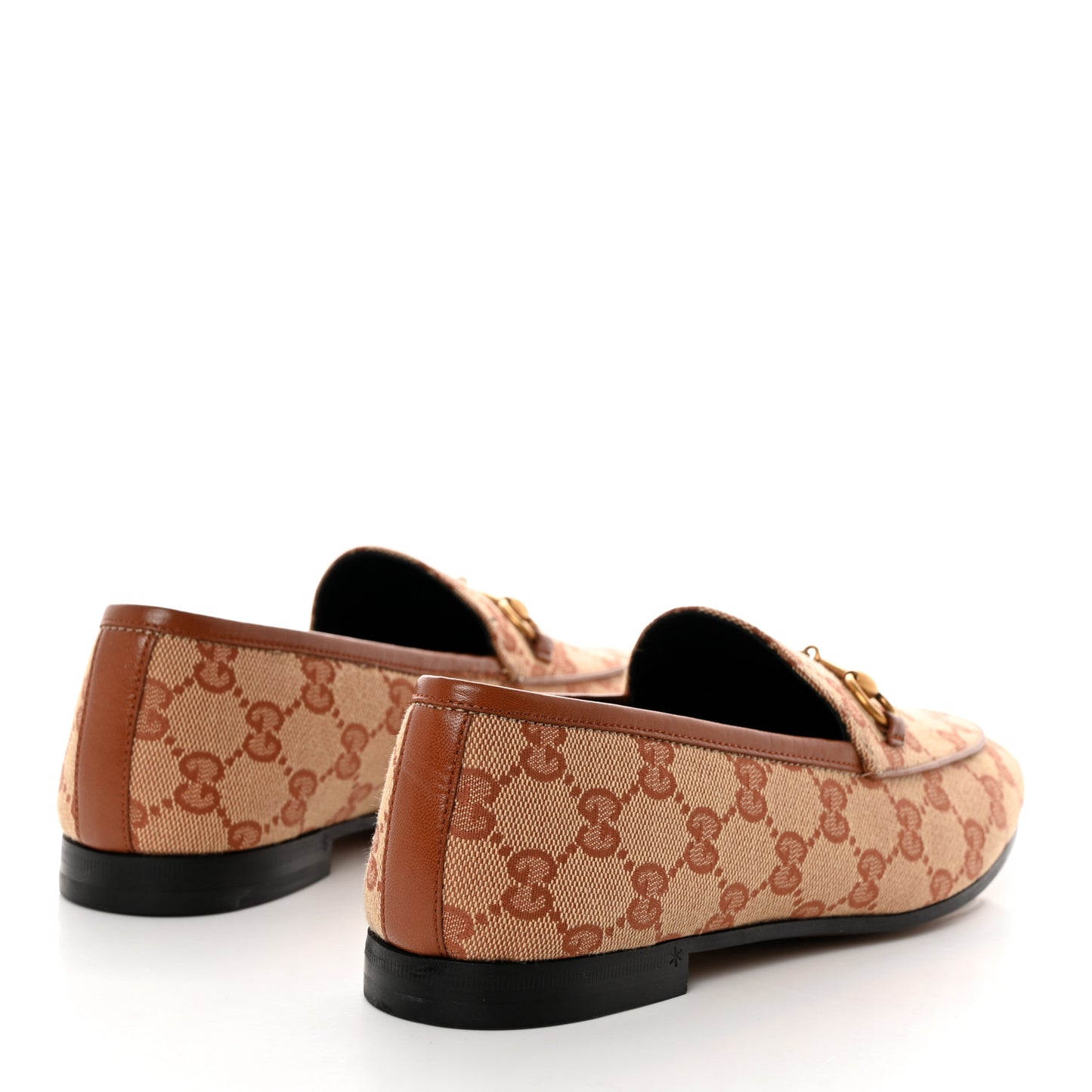 Canvas GG Monogram Horsebit Womens Jordaan Loafers 38 Beige Ruggine Rust