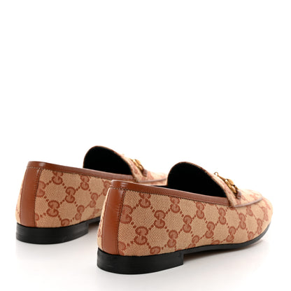 Gucci Canvas GG Monogram Horsebit Womens Jordaan Loafers 38 Beige Ruggine Rust 4 of 9