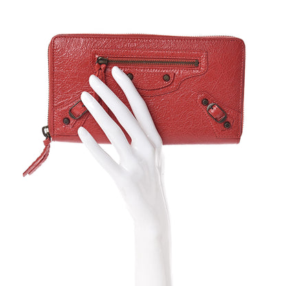 Balenciaga Agneau Classic Hardware Continental Zip Around Wallet Rouge Tango 2 of 8