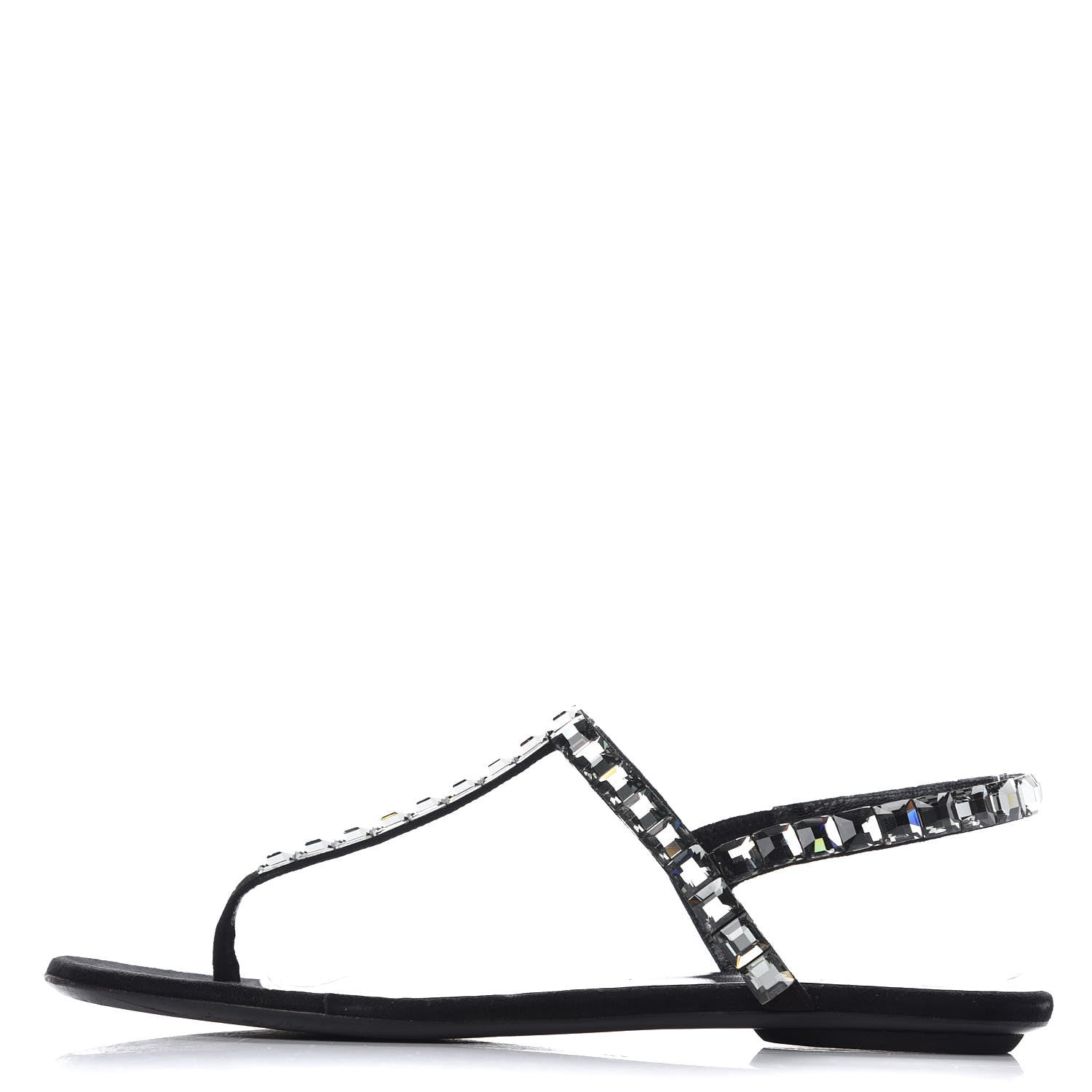 Gucci Suede Crystal Mallory Thong Sandals 37.5 Black 1 of 9