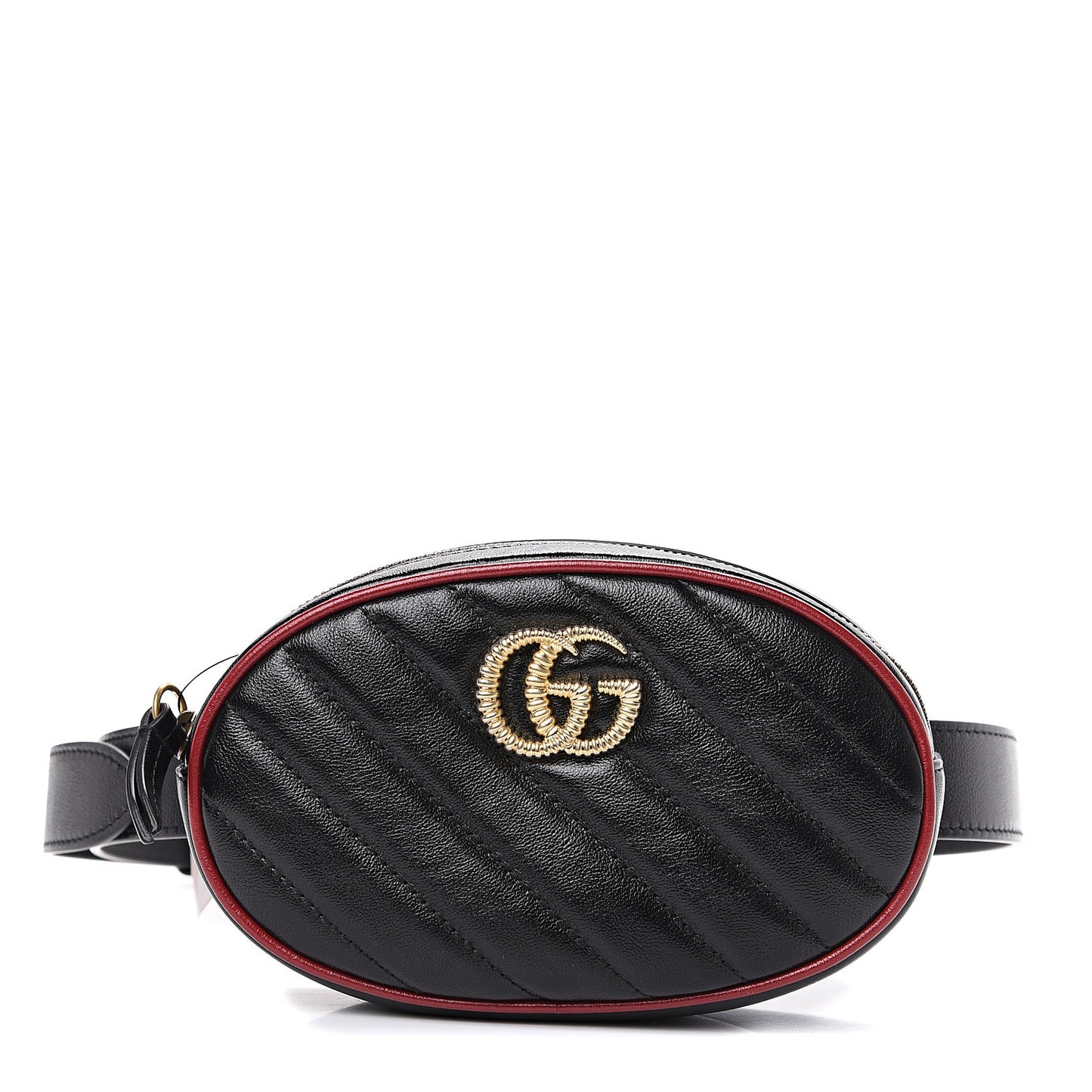 Azalea Calfskin Matelasse Diagonal Torchon GG Marmont Belt Bag 85 34 Black Romantic Cerise