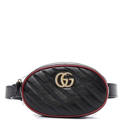 Gucci Azalea Calfskin Matelasse Diagonal Torchon GG Marmont Belt Bag 85 34 Black Romantic Cerise 1 of 11