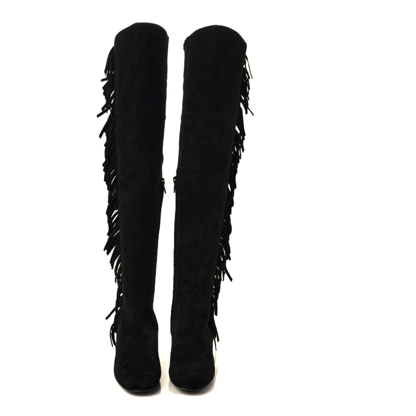 Suede Goatskin BB 20 Over The Knee Fringed Boots 35 Black