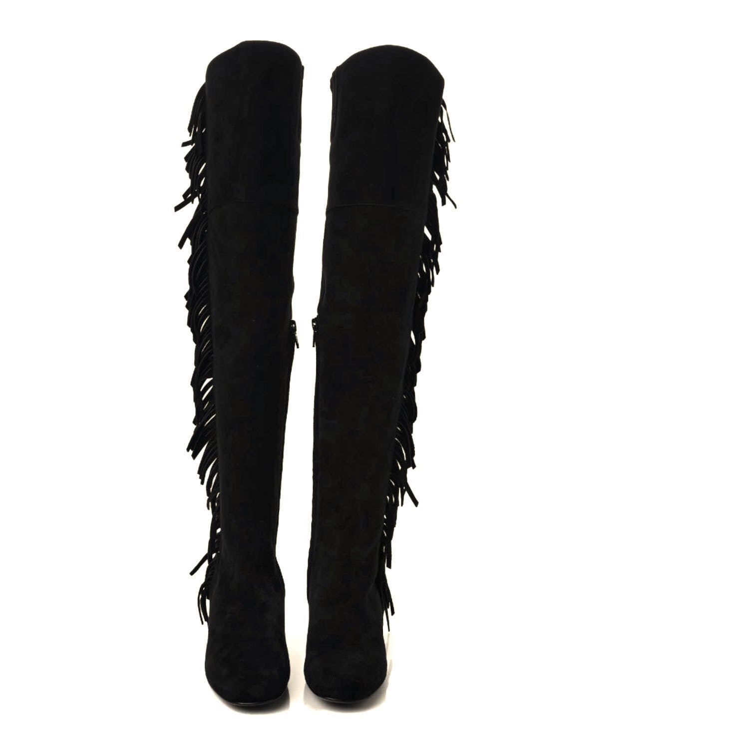 Saint Laurent Suede Goatskin BB 20 Over The Knee Fringed Boots 35 Black 2 of 7