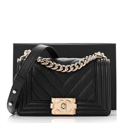 Chanel Caviar Chevron Quilted Small Boy Flap Black 11 of 11