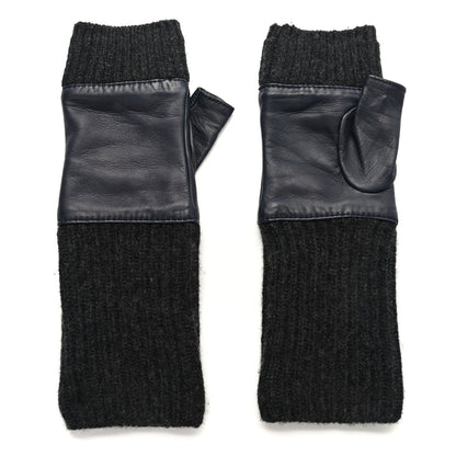 Chanel Wool Lambskin Fingerless Gloves 7.5 Navy Dark Grey 1 of 4