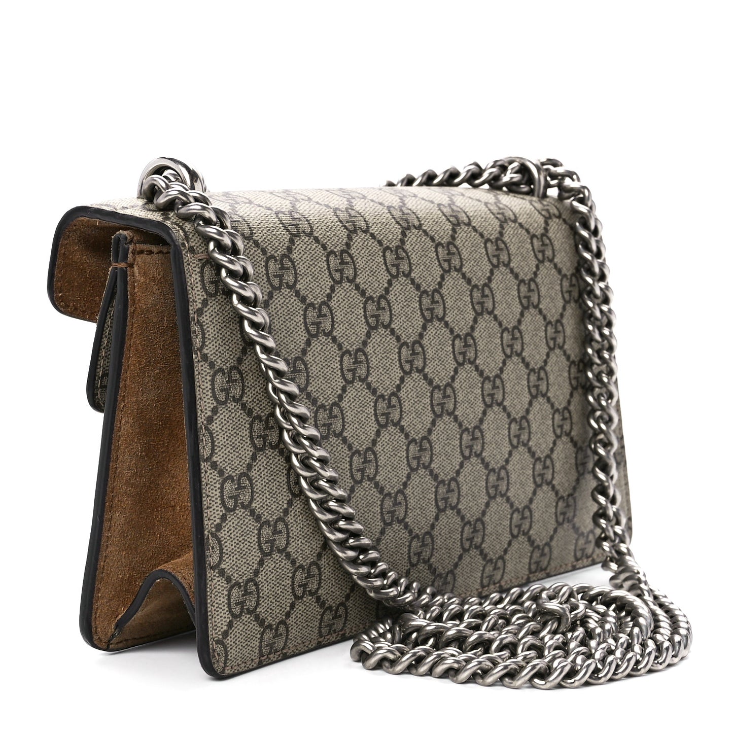 GG Supreme Monogram Suede Crystal Small Dionysus Shoulder Bag Beige Ebony Taupe