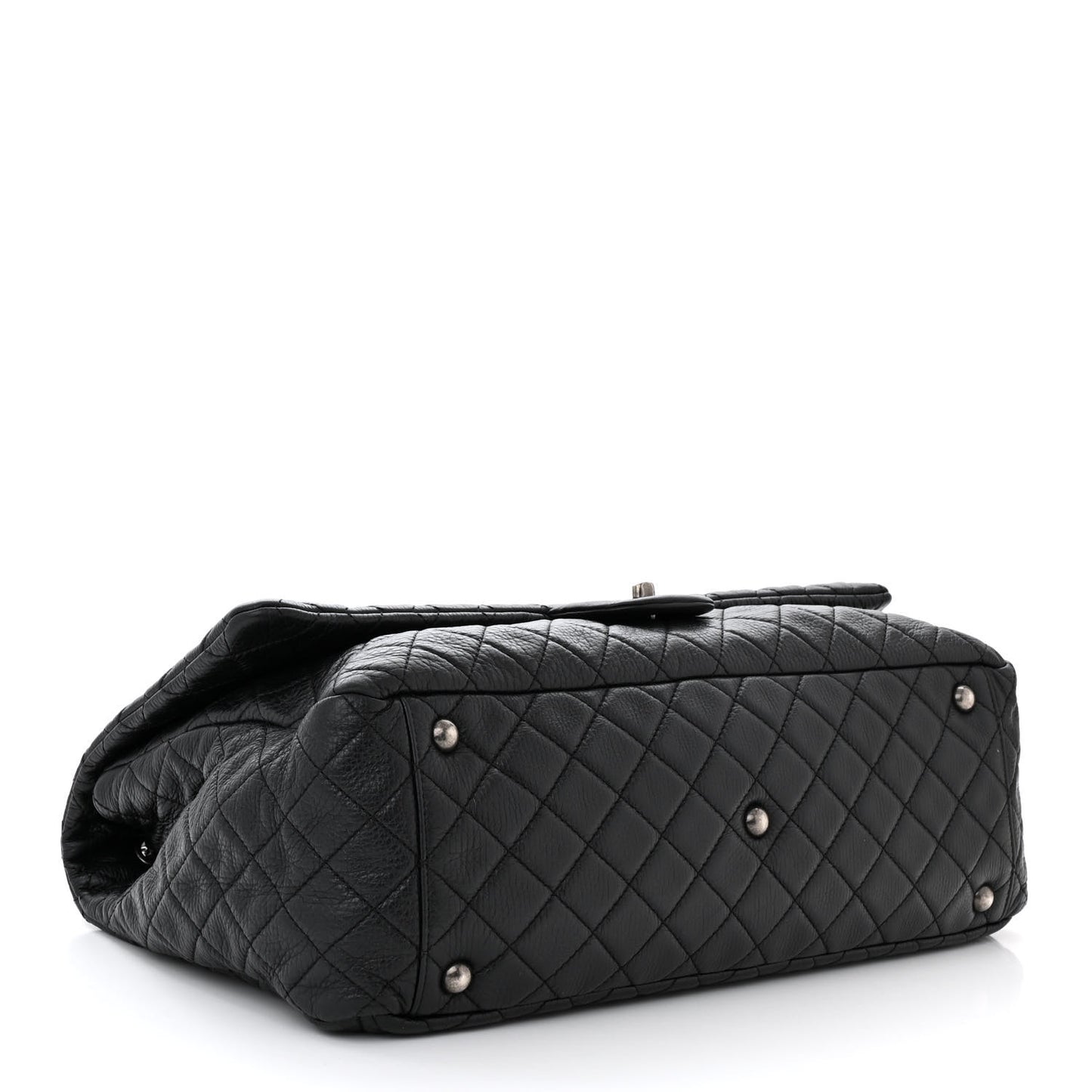 Calfskin Quilted XXL Travel Flap Bag Black