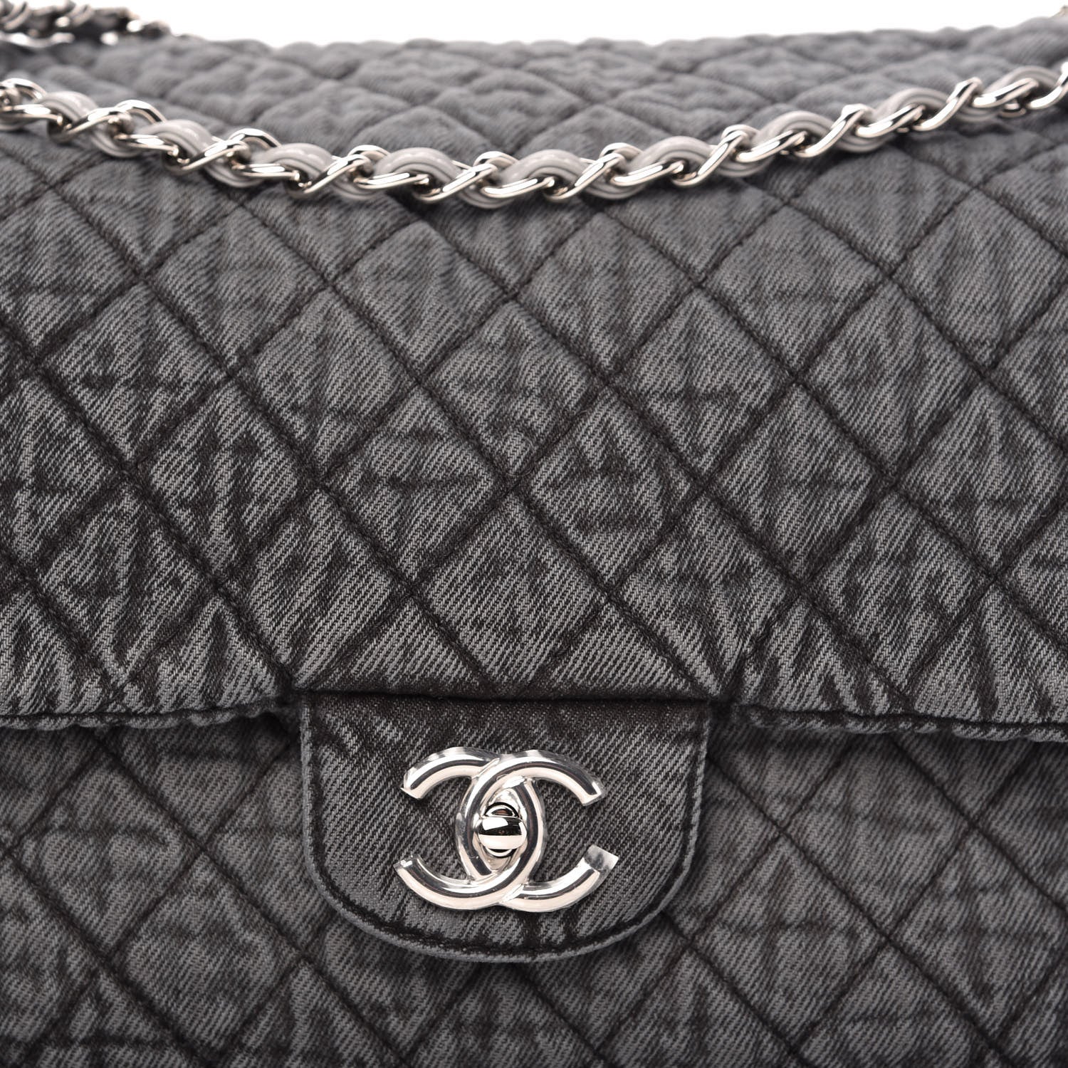 Chanel Denim Quilted Denimpression XXL Flap Grey Black 10 of 10