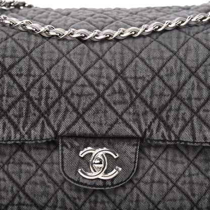 Chanel Denim Quilted Denimpression XXL Flap Grey Black 10 of 10