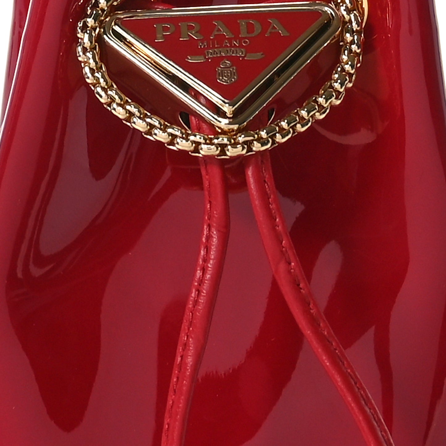 Vernice Metal Triangle Logo Mini Drawcord Pouch Shoulder Bag Cherry