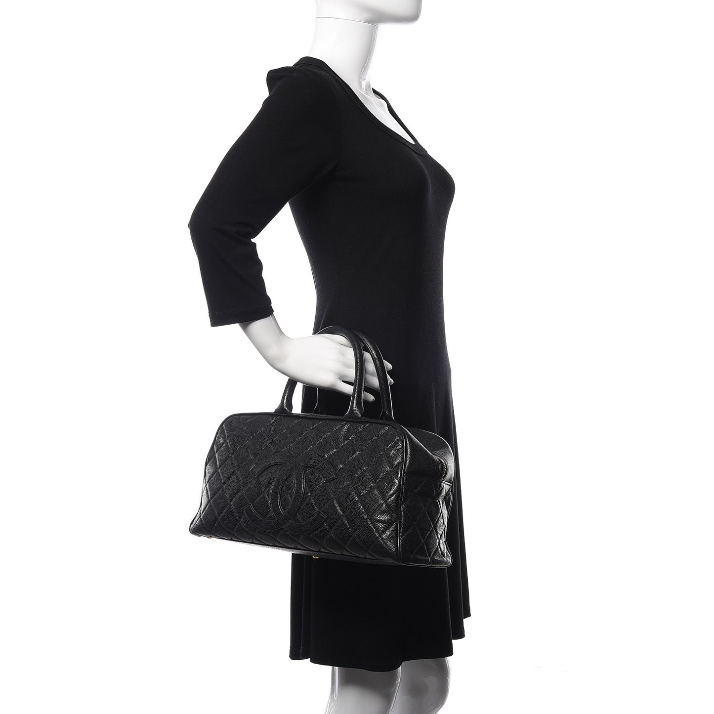 Caviar Quilted Large Bowler Black