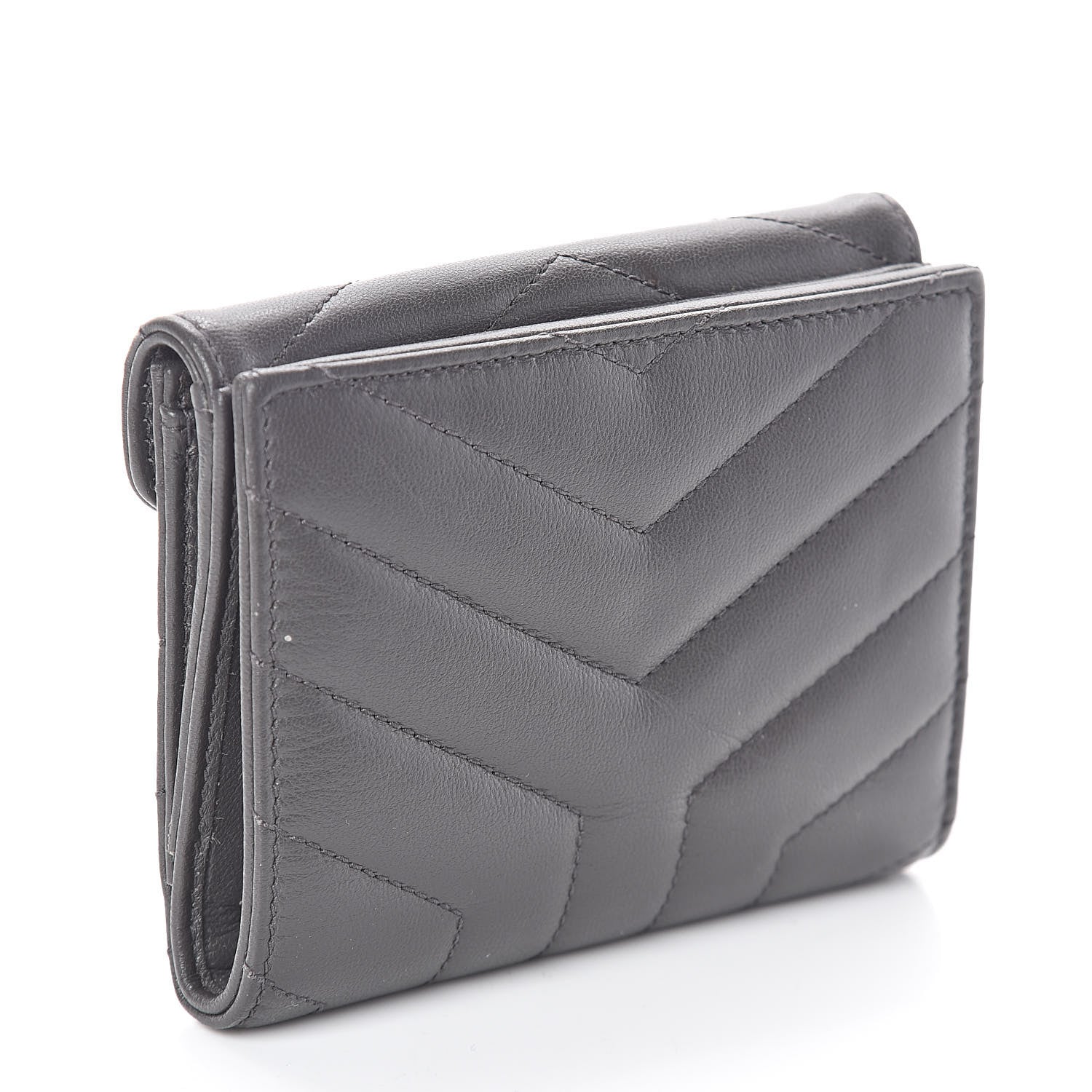 Saint Laurent Lambskin Y Quilted Monogram Compact Loulou Wallet Asphalt 3 of 6