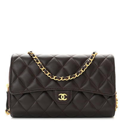Chanel Lambskin Quilted Phone Holder Wallet on Removable Chain Brown 1 of 15