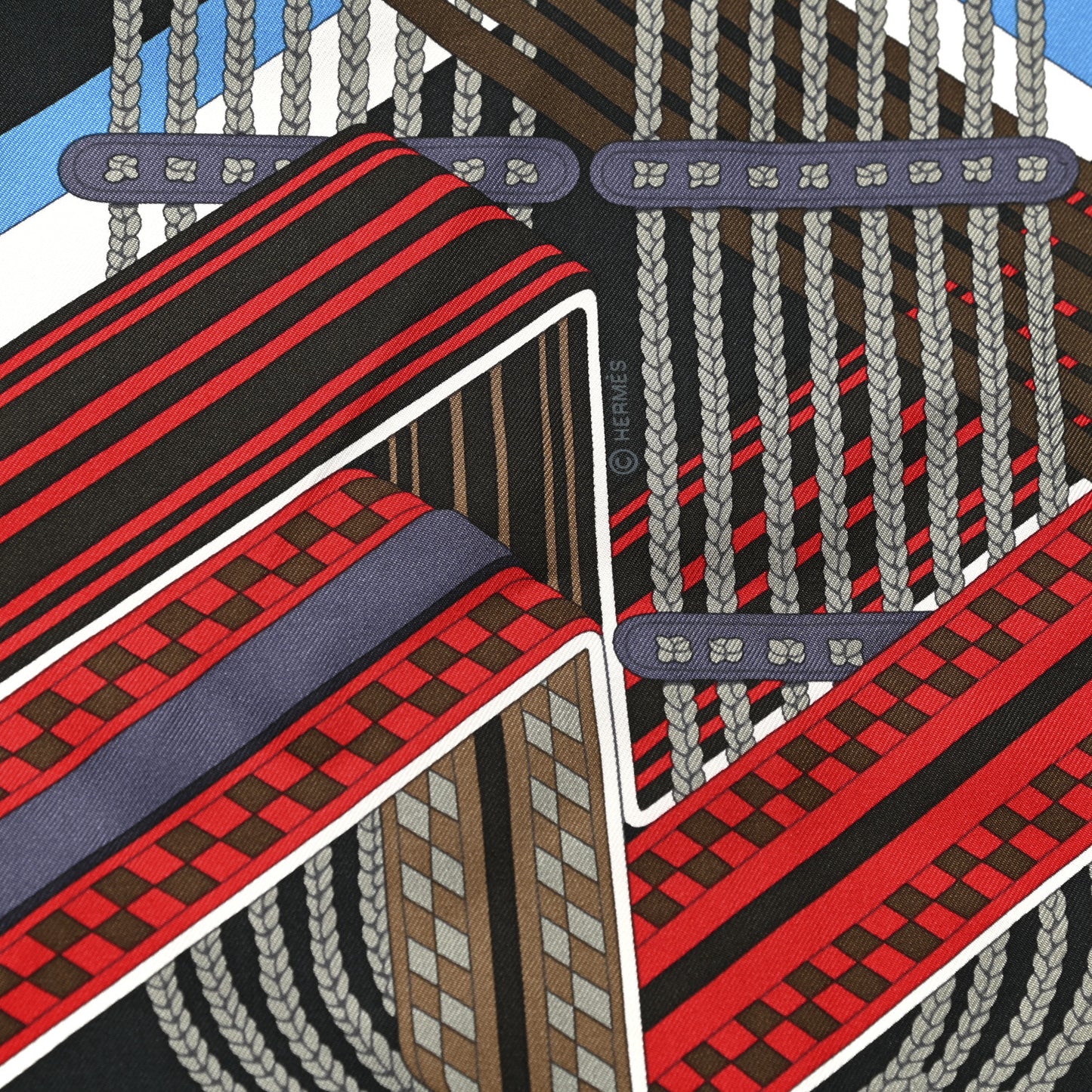 Silk Double Sangle Scarf 90 Marine Cobalt Noir Rouge