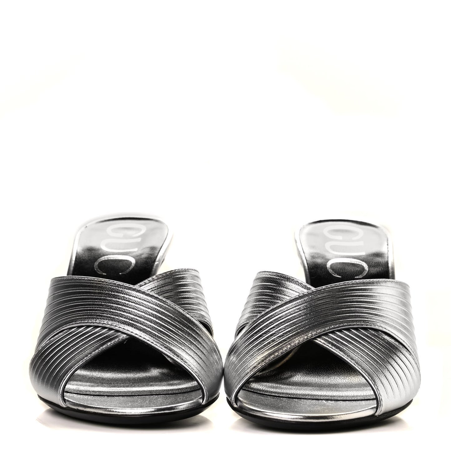 Metallic Nappa Crossover Heel Slide Sandals 36 Silver