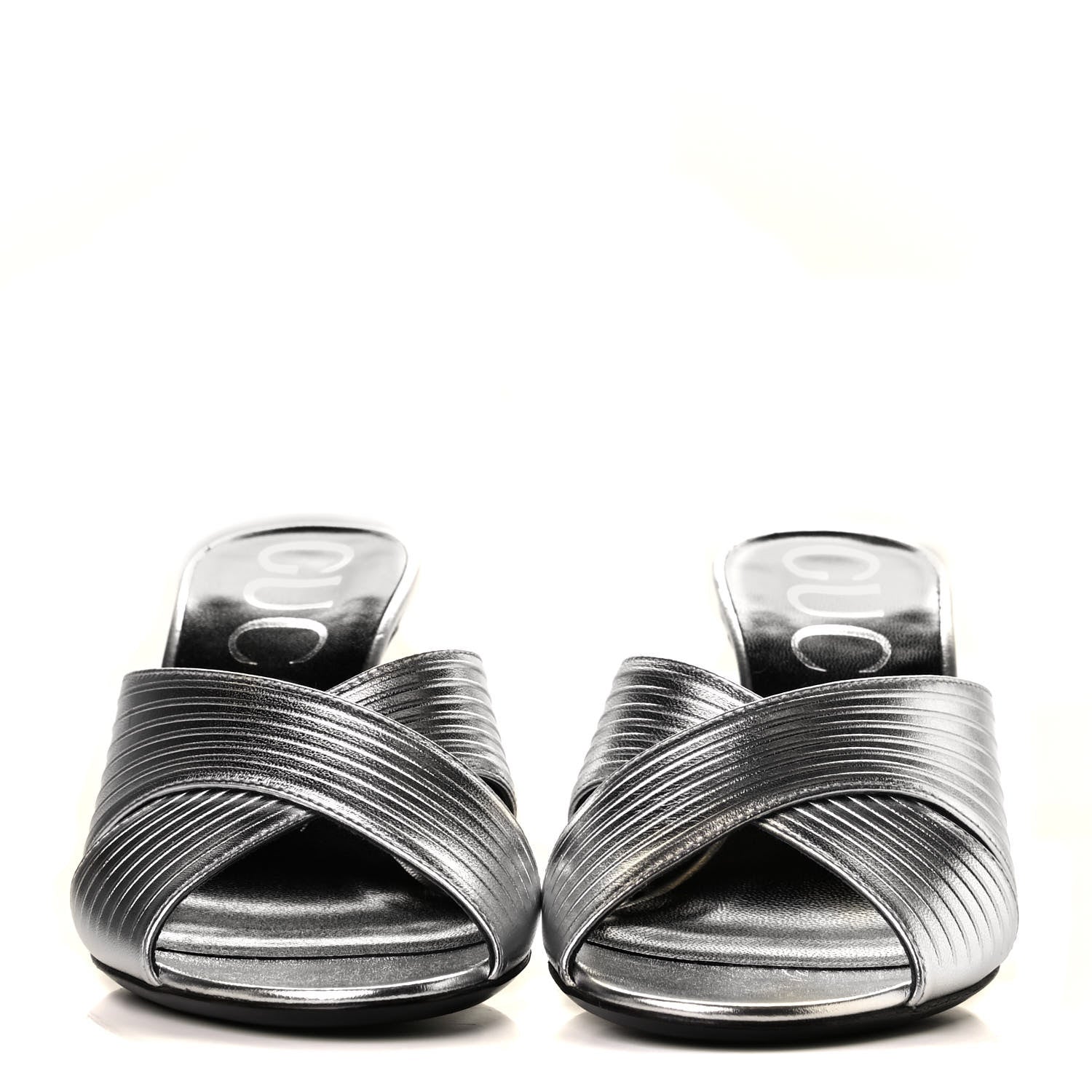Gucci Metallic Nappa Crossover Heel Slide Sandals 36 Silver 2 of 6