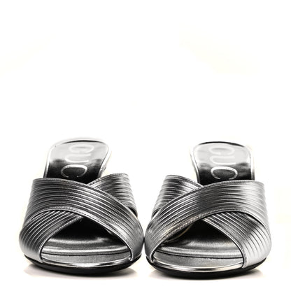 Gucci Metallic Nappa Crossover Heel Slide Sandals 36 Silver 2 of 6