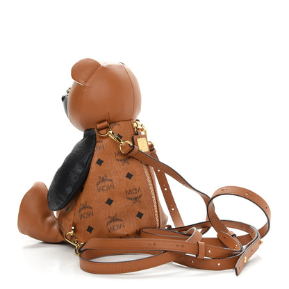 MCM Calfskin Visetos Bear Zoo Doll Backpack Cognac Black 3 of 9