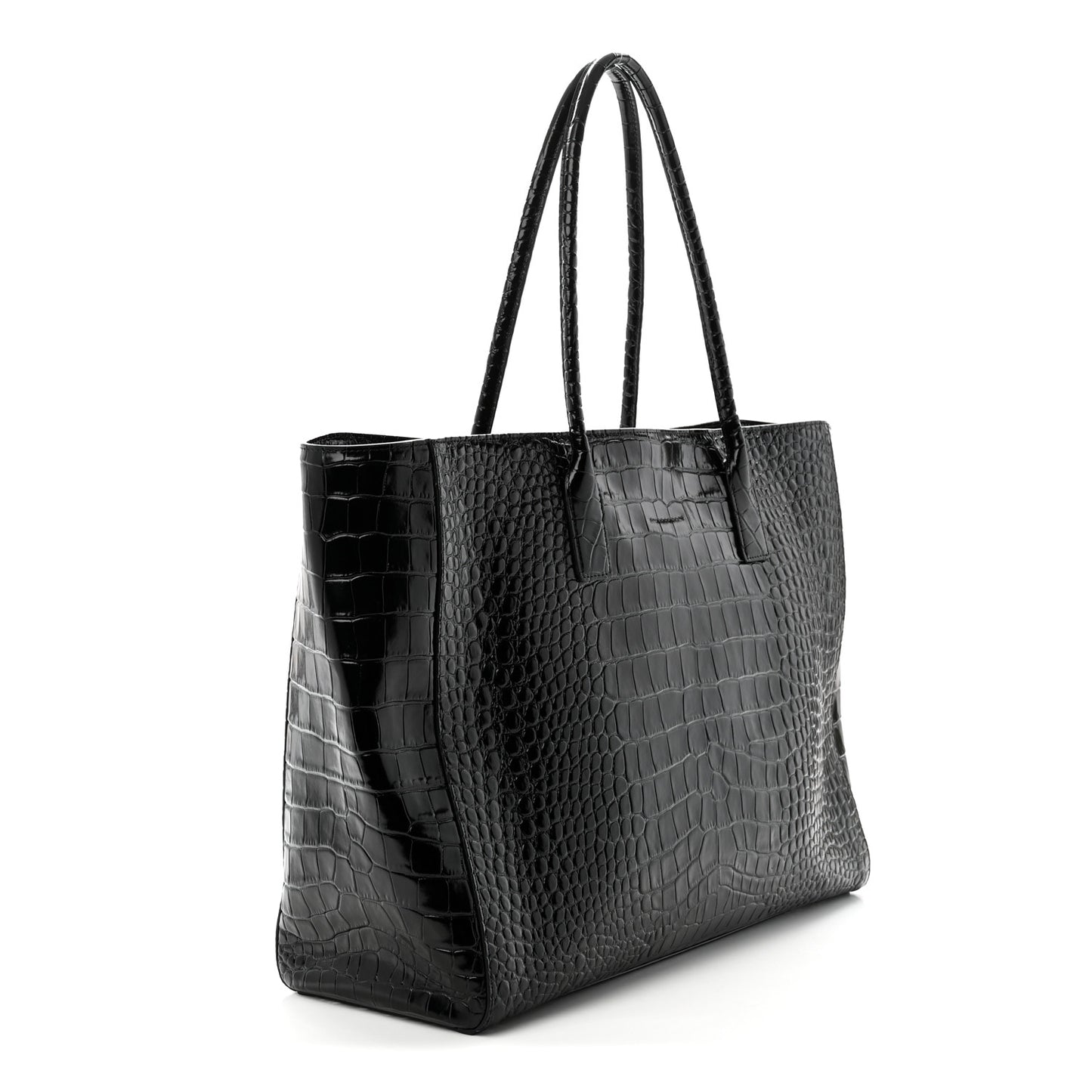 Calfskin Crocodile Embossed Archetype Large Shopping Tote Black