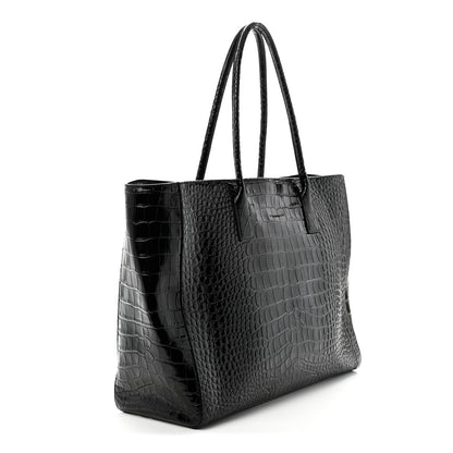 Chanel Calfskin Crocodile Embossed Archetype Large Shopping Tote Black 3 of 10