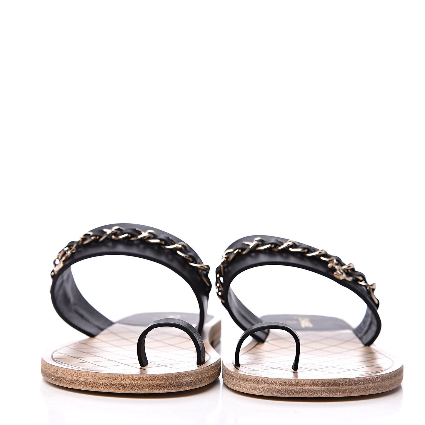 Calfskin Chain CC Logo Toe Ring Sandals 39 Black