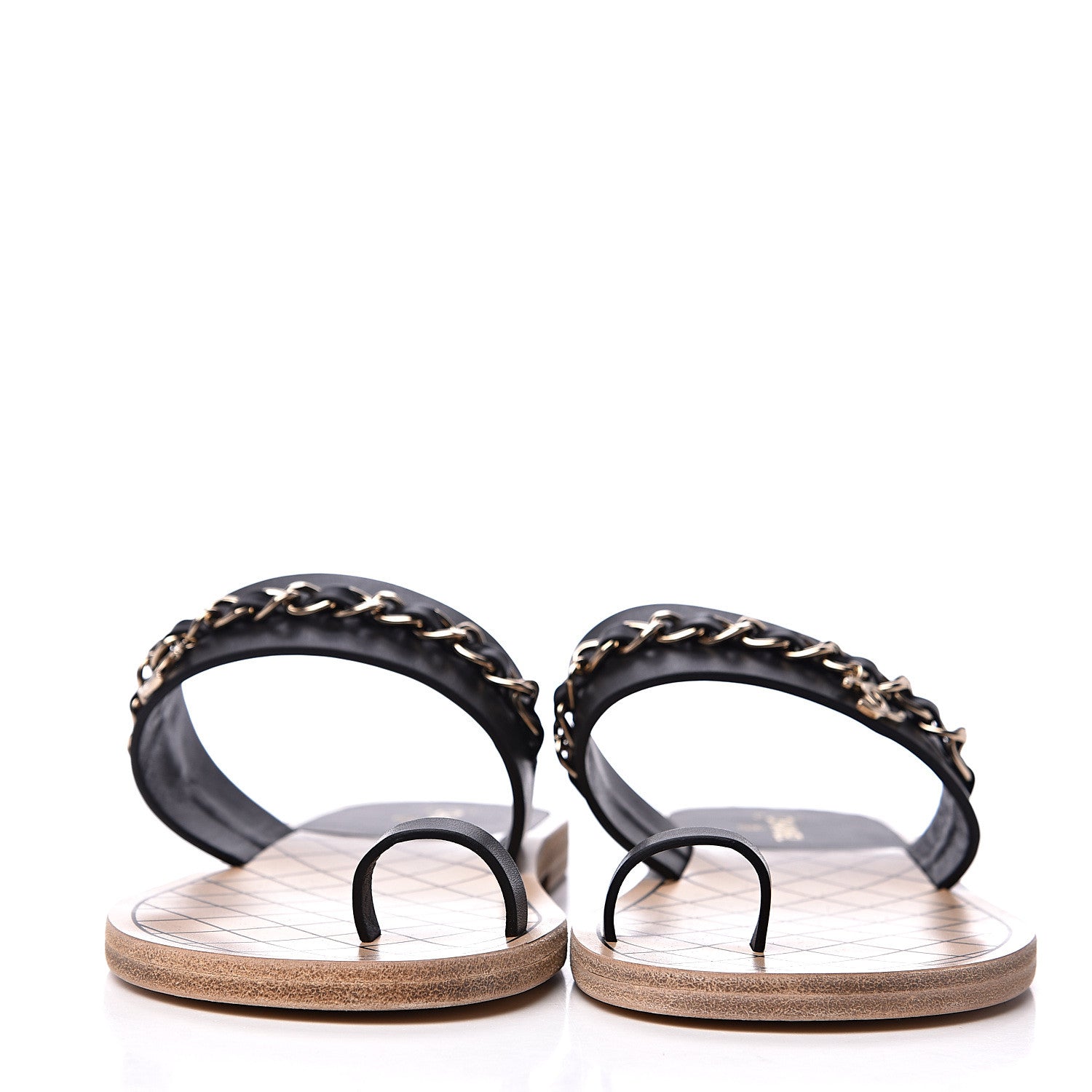 Chanel Calfskin Chain CC Logo Toe Ring Sandals 39 Black 2 of 9