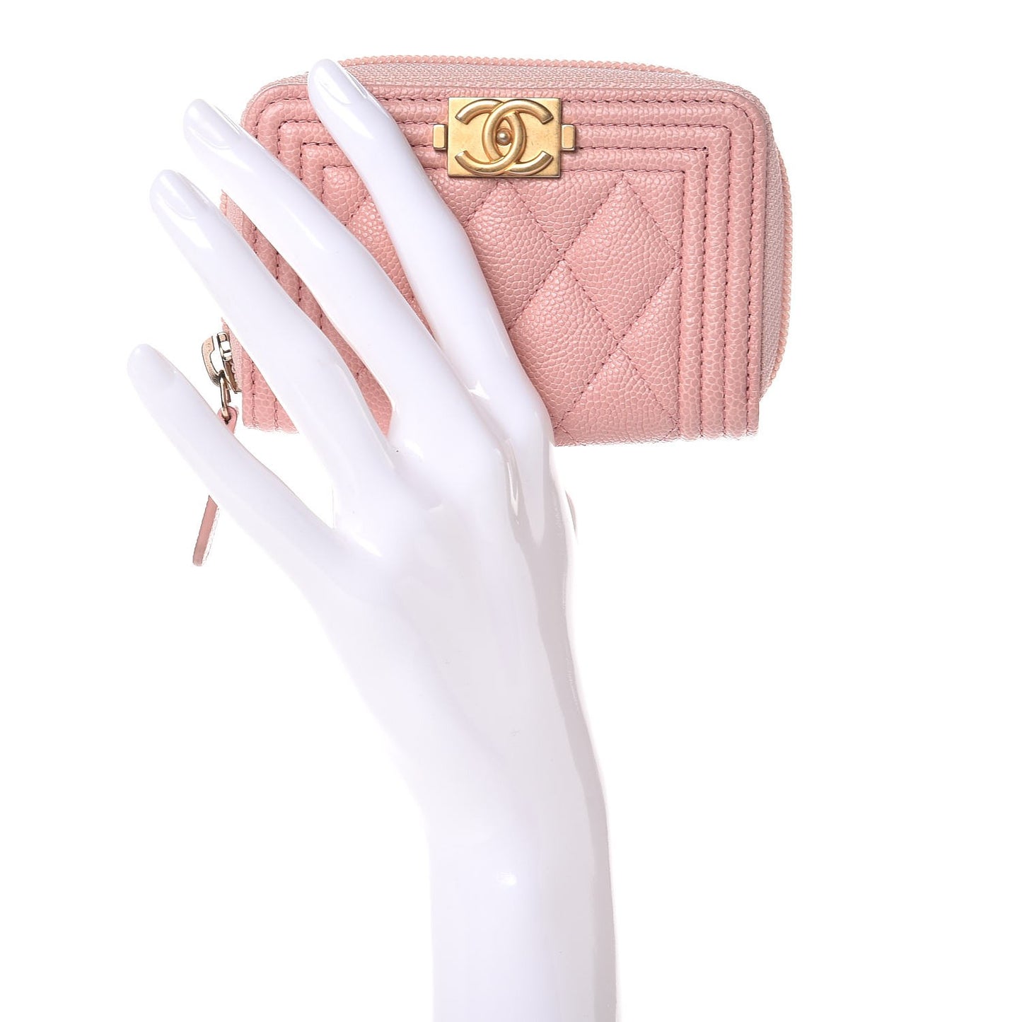 Caviar Quilted Boy Zip Around Coin Purse Wallet Light Pink