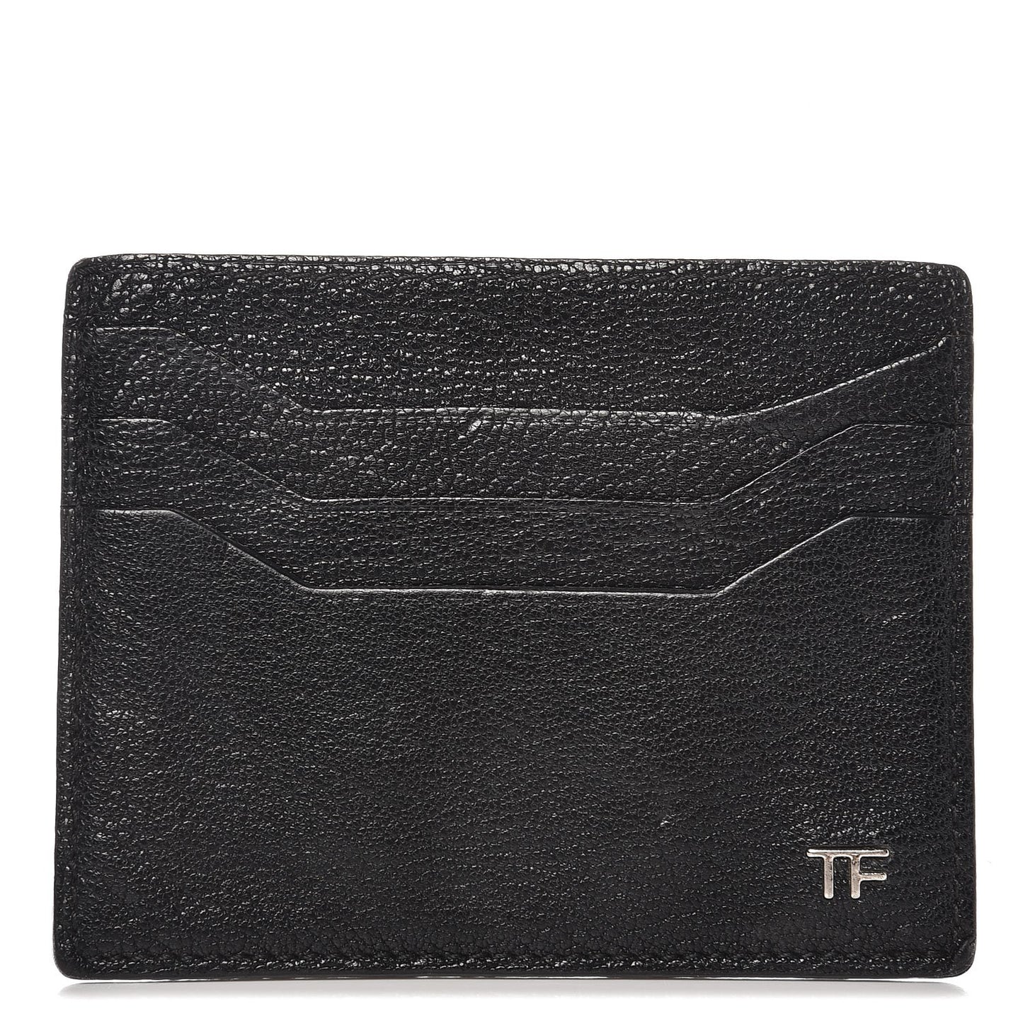 Grained Calfskin Open Side Card Holder Black