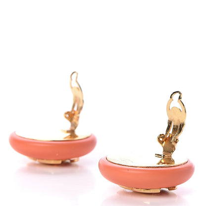 Chanel Resin CC Clip On Earrings Coral Gold 3 of 4