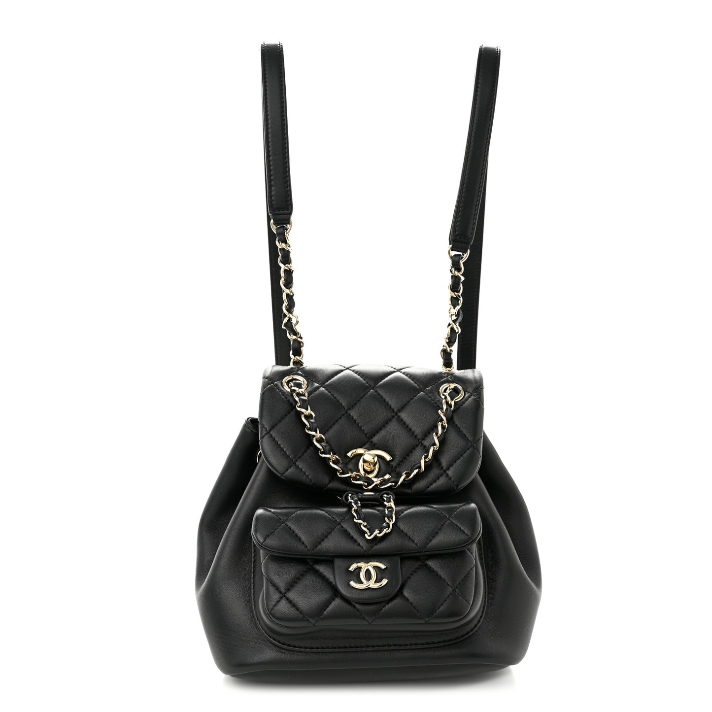Lambskin Quilted Small Duma Drawstring Backpack Black