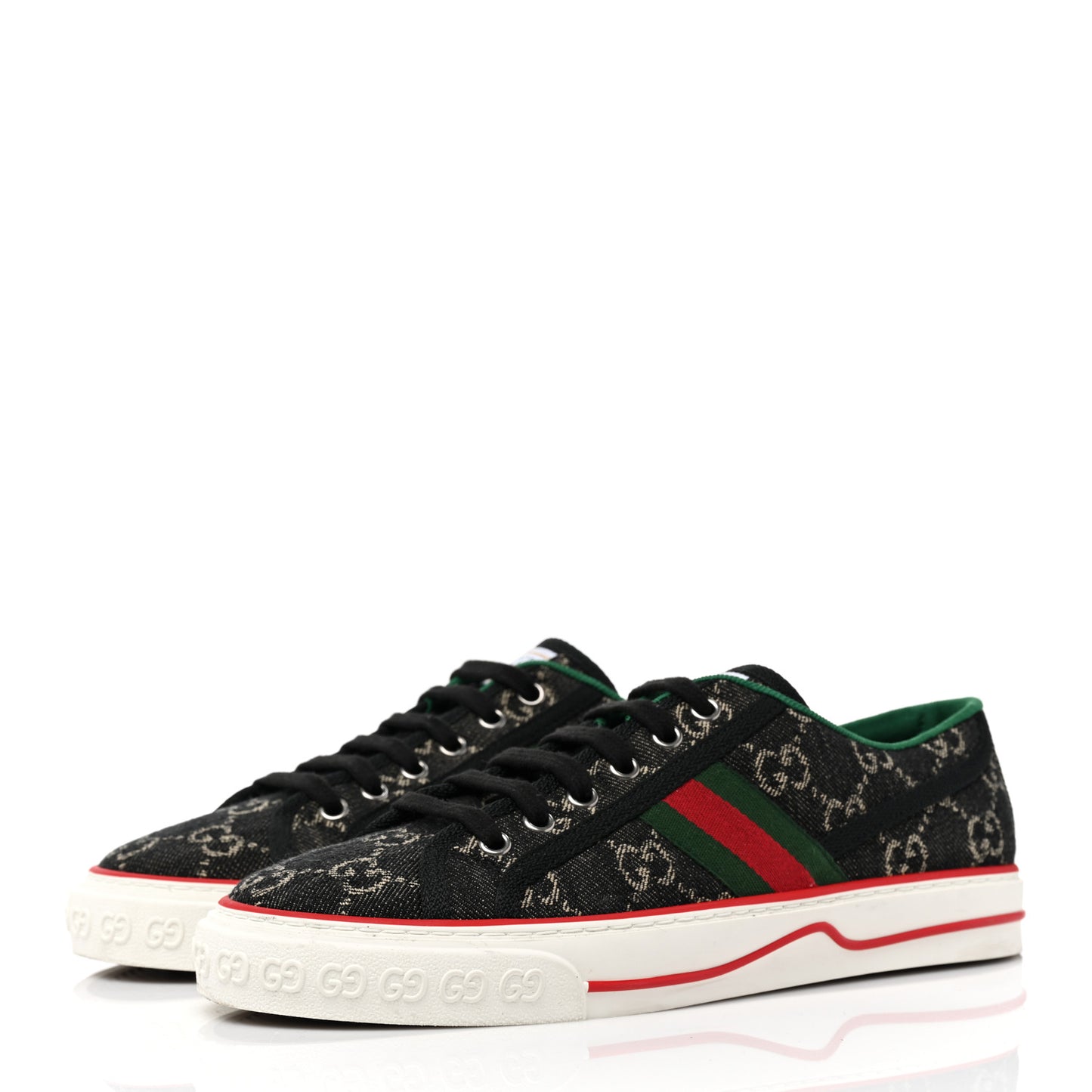 New Denim GG Monogram Web Womens 1977 Tennis Sneakers 39.5 Black Ivory