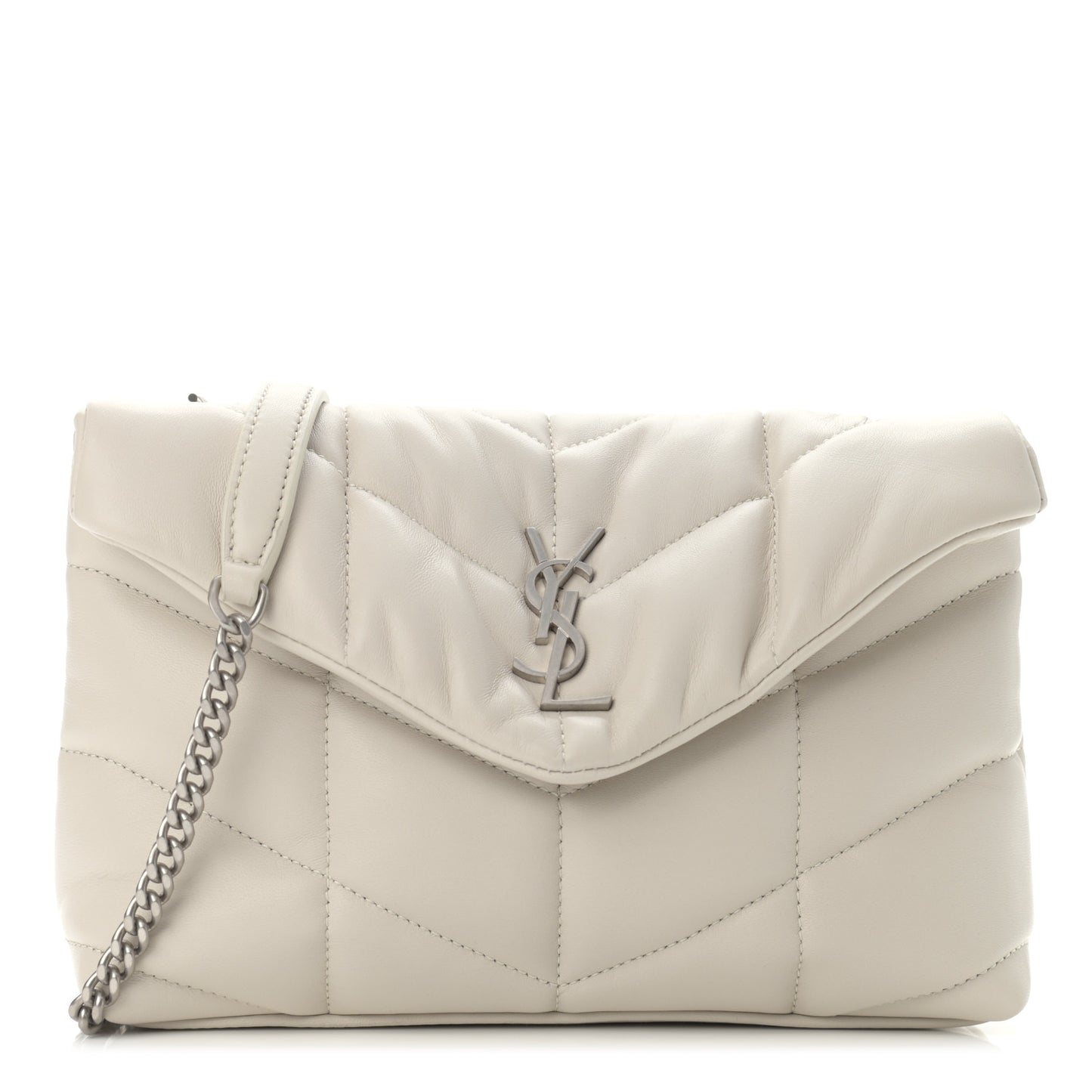 Lambskin Quilted Toy Loulou Puffer Monogram Chain Satchel Blanc Vintage