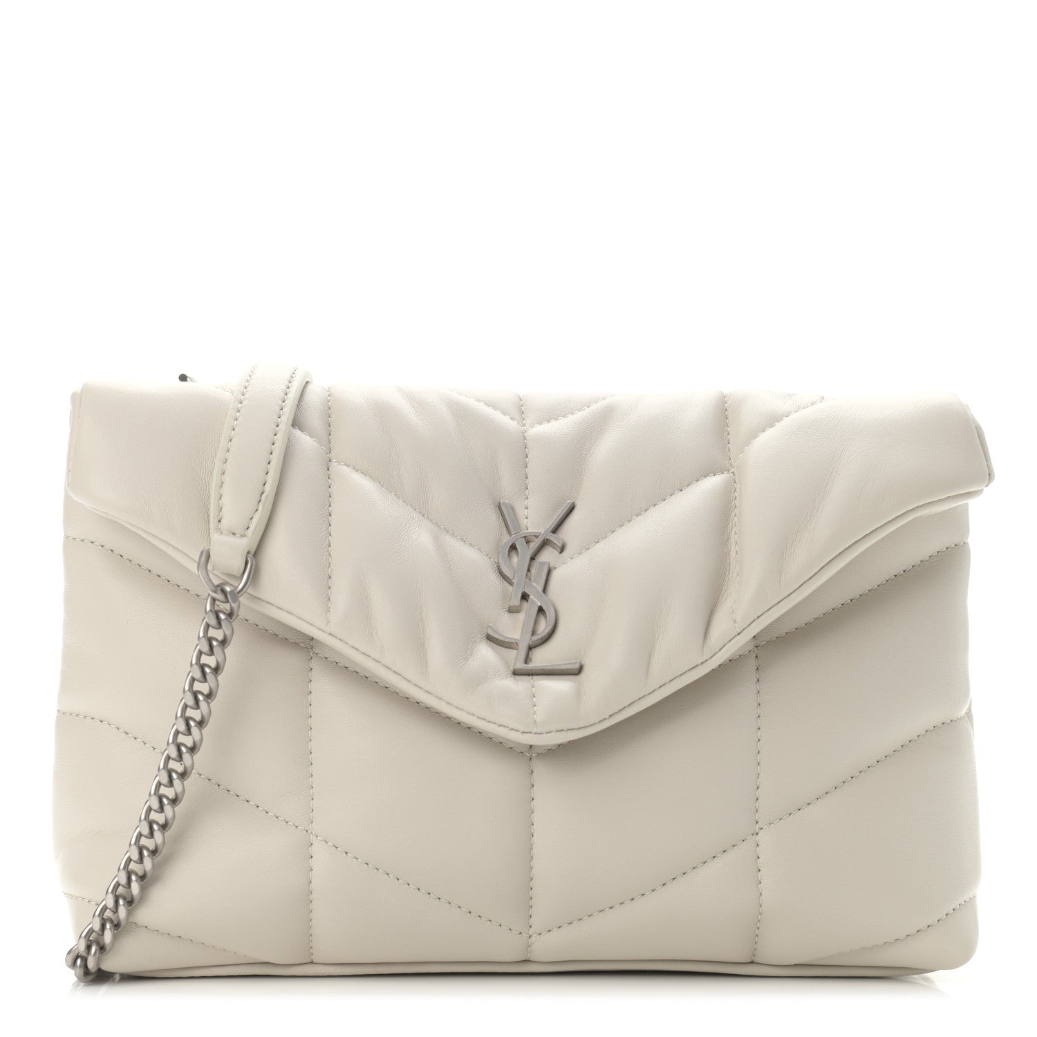 Saint Laurent Lambskin Quilted Toy Loulou Puffer Monogram Chain Satchel Blanc Vintage 1 of 12