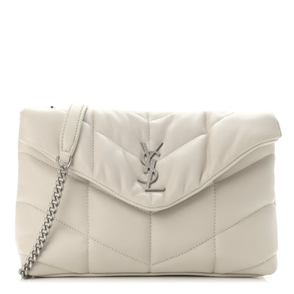 Saint Laurent Lambskin Quilted Toy Loulou Puffer Monogram Chain Satchel Blanc Vintage 1 of 12