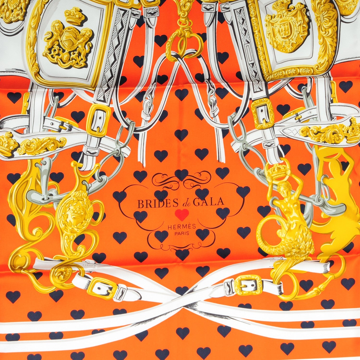 Hermes Silk Brides De Gala Love Scarf 90 Orange Marine White 3 of 5