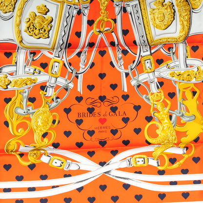Hermes Silk Brides De Gala Love Scarf 90 Orange Marine White 3 of 5