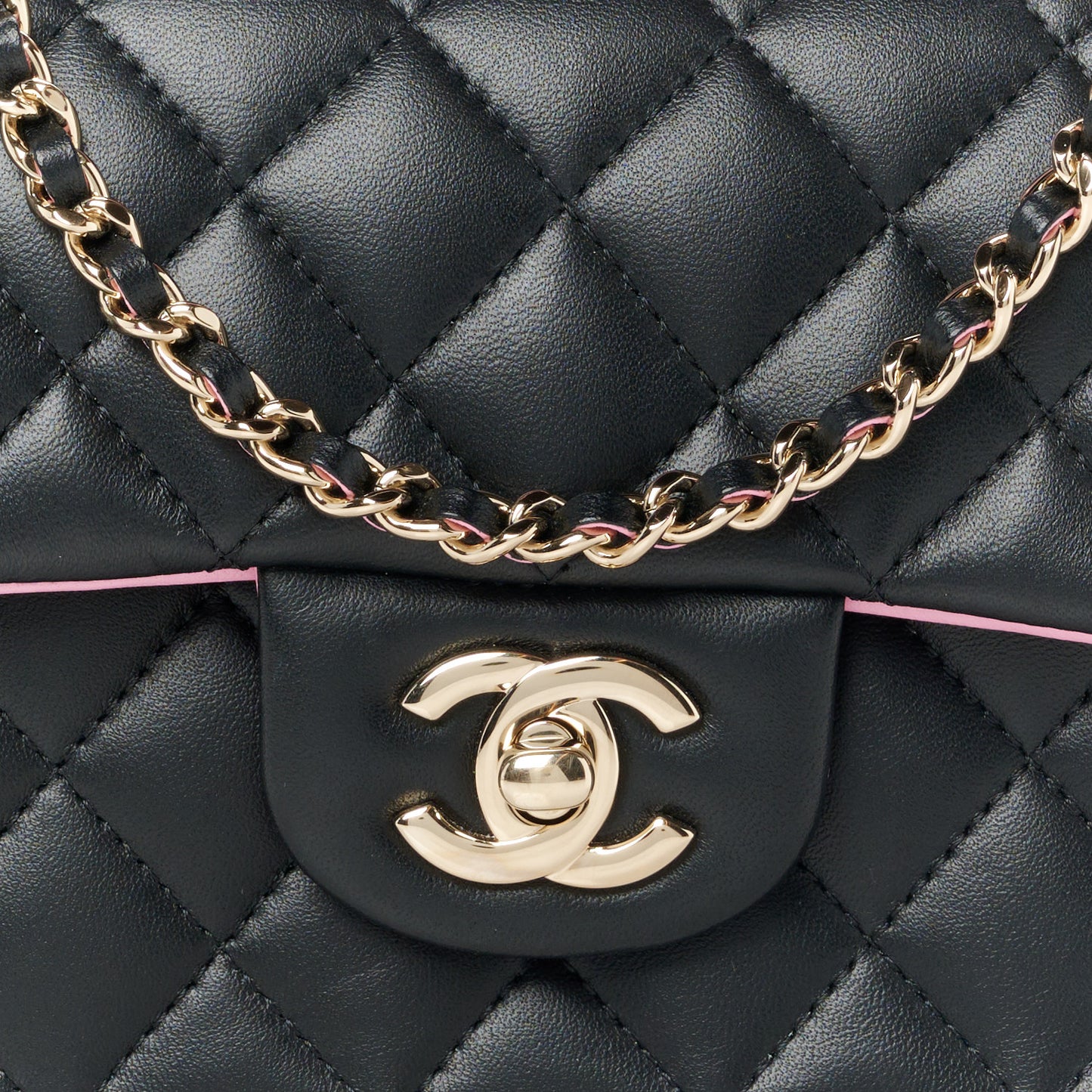 Lambskin Quilted Bi-Color Mini Top Handle Rectangular Flap Black Lilac