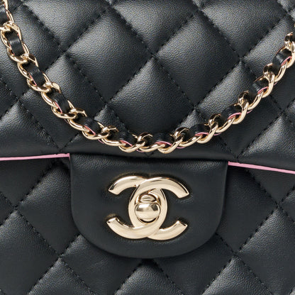 Chanel Lambskin Quilted Bi-Color Mini Top Handle Rectangular Flap Black Lilac 9 of 11