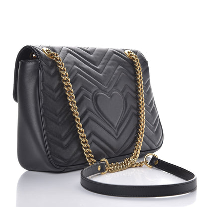 Gucci Calfskin Matelasse Medium GG Marmont Shoulder Bag Black 3 of 7
