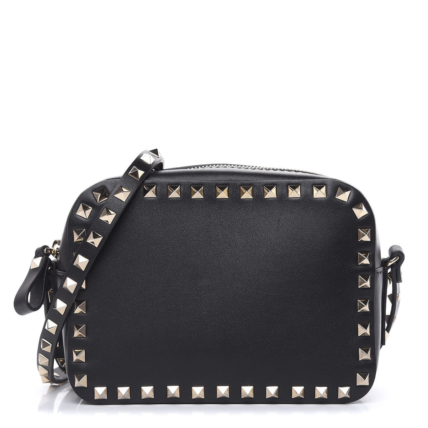 Calfskin Rockstud Camera Crossbody Bag Black