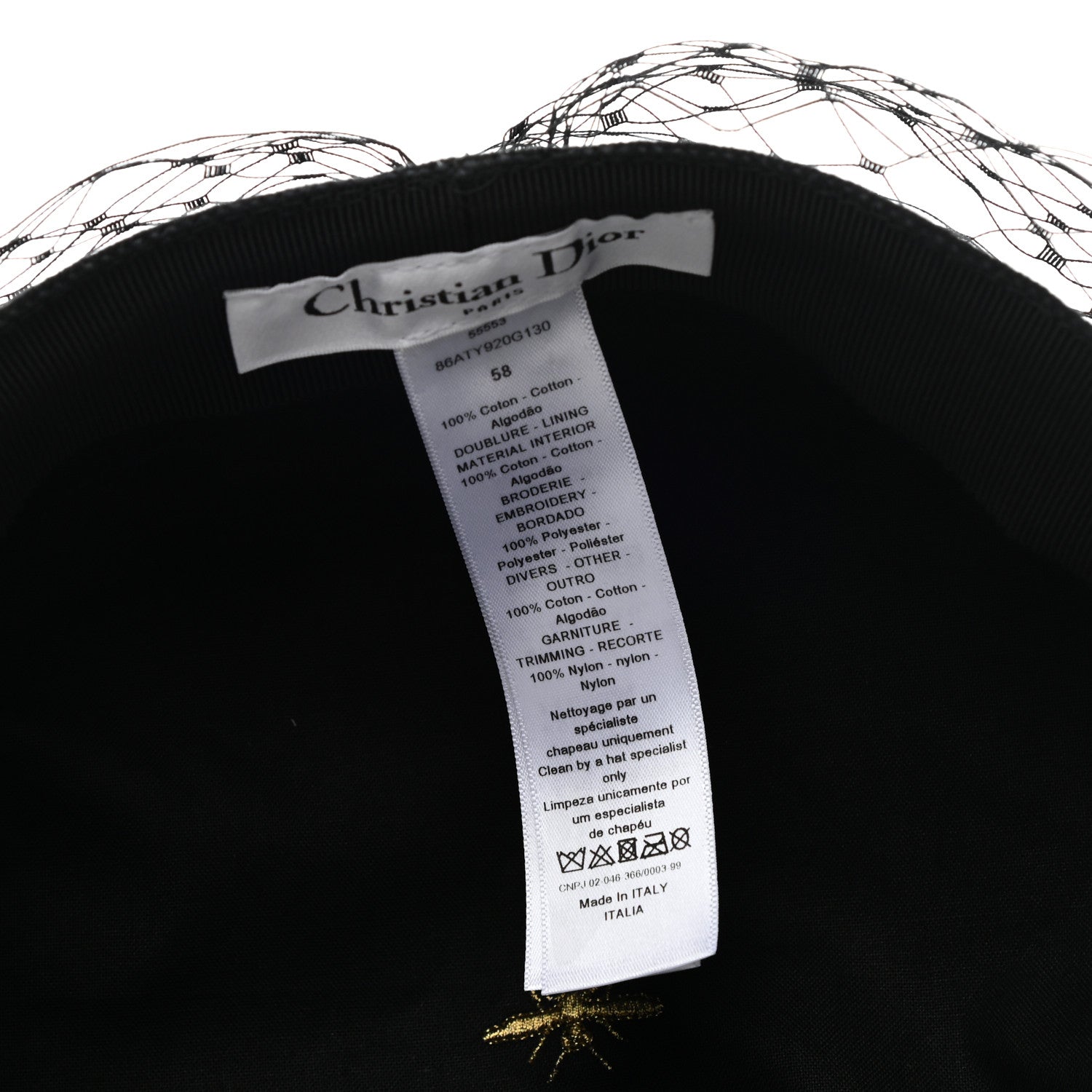 Christian Dior Cotton Canvas Arty Cap with Veil 58 Black 8 of 8