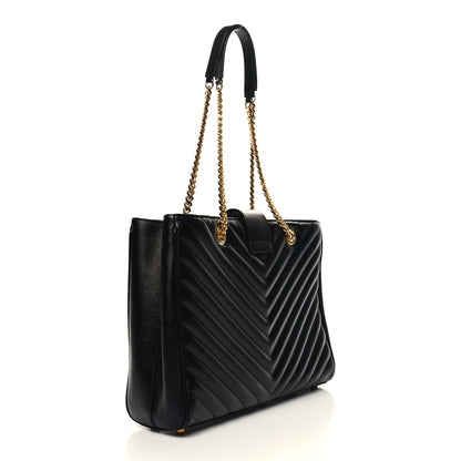 Saint Laurent Grain De Poudre Matelasse Chevron Monogram Shopping Bag Black 3 of 11