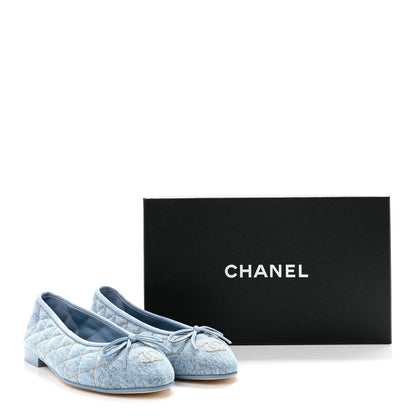 Chanel Denim Quilted Cap Toe CC Ballerina Flats 36.5 Light Blue 10 of 10